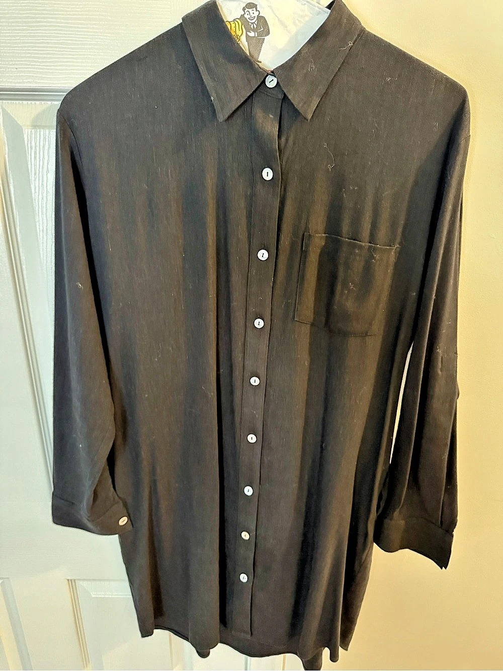 Karen Kane Long Sleeve Button Front Linen Shirt Dress Black Size Medium